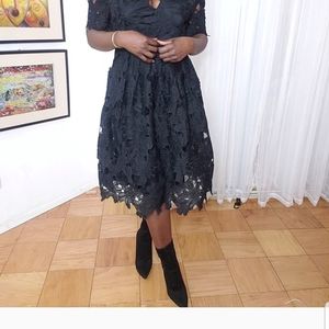 Boohoo Lace Embroidered Black Cocktail Skater LDress.